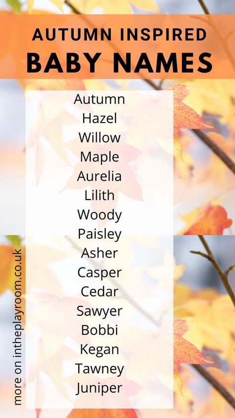 Autumnal baby name ideas for boys and girls, and autumn inspired unisex non binary baby names. These Autumn fall baby name lists have so many cute ideas that are perfect for the season, for babies born in September, October, November Autumn Name, Southern Baby Names, November Baby, Unisex Name, Popular Baby Names, Cool Baby Names, Best Character Names, Fantasy Names, Baby Name List