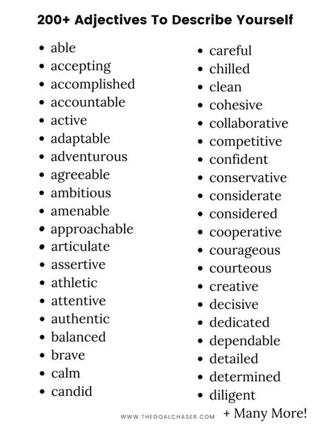 300+ Words To Describe Yourself In Any Situation Descriptive Words For Writing, Words To Describe People, List Of Words, Describing Words, Describe Your Personality, Words To Describe Someone, Words To Describe Yourself, Depth Of Knowledge, Writers Notebook