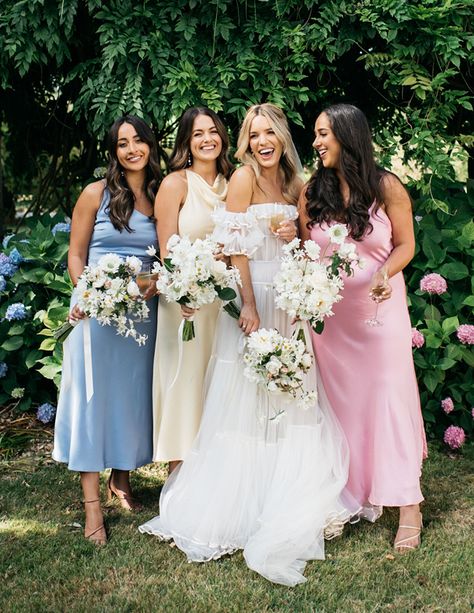 Mismatched Bridesmaid Dresses Small Wedding Party, 3 Bridesmaids Pictures, Wildflower Bridesmaids, Small Bridal Party, Fancy Garden, Maid Of Honor Dresses, Pastel Bridesmaids, Best Of 2022, Pastel Bridesmaid Dresses