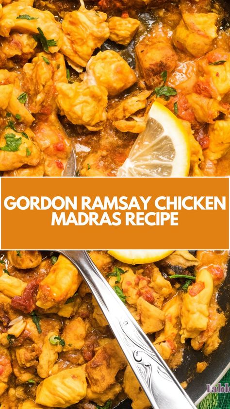 This delicious Chicken Madras is a quick and easy dish packed with bold, aromatic flavors. Inspired by Gordon Ramsay’s recipe, it’s perfect for a cozy weeknight dinner. With simple ingredients like juicy chicken, fresh spices, and a tangy kick from lime, you can easily adjust the heat to suit your taste! Chicken Madras Recipe, Gordon Ramsay Chicken, Madras Recipes, Chicken Madras, Gordon Ramsey Recipes, Breakfast Chicken, Gordon Ramsay Recipes, Gordon Ramsay Recipe, Chefs Recipes