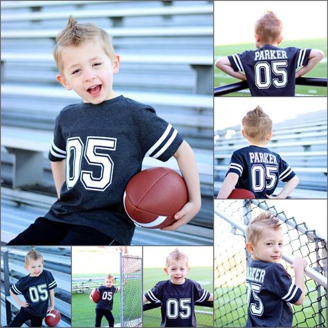 Personalized Football birthday shirt Football Themed Photoshoot, Cheer Fundraiser, Football Photoshoot, Boy Birthday Pictures, Toddler Football, Birthday Football, Football Jersey Shirt, Sports Birthday Party, Football Birthday Party