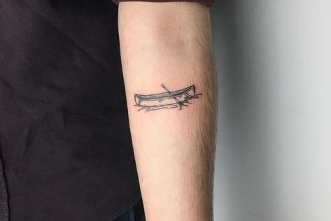 Canoe Tattoo Ideas, Canoe Tattoo, Kayak Tattoo, Tattoo Meaning Ideas, Small Canoe, H Tattoo, M Tattoos, Whale Tattoos, Dad Tattoos