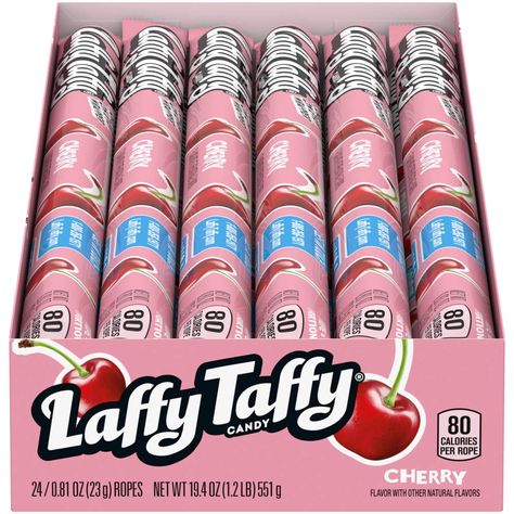 A box contains 24 individually wrapped Laffy Taffy Rope Cherry. Laffy Taffy Rope Cherry are yummy chewy taffy ropes having a wild cherry flavor. Laffy Taffy Candy, Individually Wrapped Candy, Taffy Candy, Laffy Taffy, Strawberry Candy, Cherry Candy, Chewy Candy, Easter Gift Baskets, Cherry Flavor