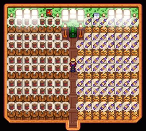 Stardew Valley Storage Layout, Sdv Shed Layout, Shed Stardew Valley Ideas, Stardew Valley Keg Shed Layout, Stardew Shed Ideas, Shed Ideas Stardew Valley, Shed Layout Stardew Valley, Stardew Valley Storage Shed, Stardew Shed Layout