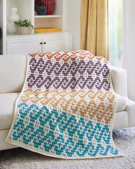 Crochet Waves, Mosaic Crochet Blanket, Latch Hook Rug Kits, Blanket Design, Elegant Crochet, Mary Maxim, Crochet Bedspread Pattern, Crochet Stitches For Blankets, Mosaic Crochet