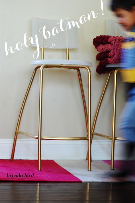 DIY IKEA Hacks via A Blissful Nest, Glammed Up Gold Stools by Brenda Bird Designs Gold Barstools, Ikea Stool, Ikea Bar, Gold Stool, Hacks Ikea, Ikea Hack Ideas, Diy Gold, Bird Designs, Diy Ikea Hacks