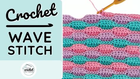 How to crochet Wave Stitch · Free Crochet Patterns Wave Stitch Crochet, Crochet Wave Stitch, Wave Stitch, Crochet Project Free, Double Crochet Decrease, Crochet 101, Crochet Socks Pattern, Crochet Stitches Free