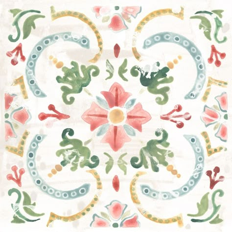 Boho Tile IV Poster Print - June Erica Vess-VARPDX159188Z Image 1 Watercolor Tiles, Boho Tile, Boho Tiles, Pretty Tiles, Chinese Theme, Printed Tile, Garden Illustration, Print Design Art, Tile Print