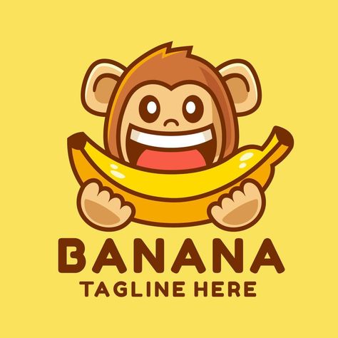 Monkey Eating Banana, Banana Logo, Monkey Eating, Eating Banana, Happy Monkey, Monkey Banana, Vector Animals, Monkey Logo, Cute Bakery