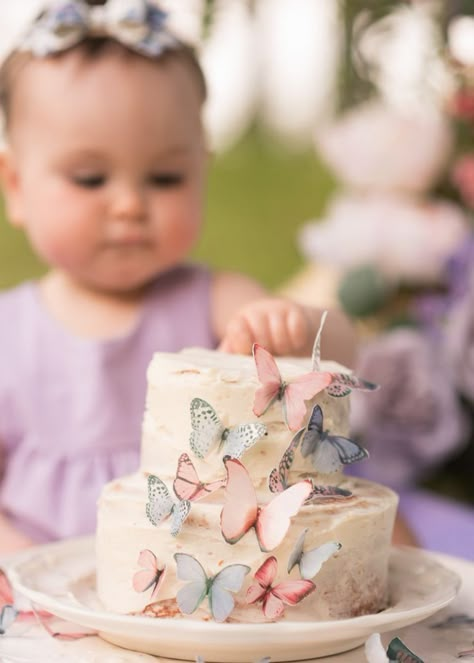 Purple Themed Cake, First Birthday Butterfly, Third Birthday Cake, Elena Birthday Party, Baby Girl Cake Smash, Themed Cake Smash, Butterfly 1st Birthday, Fairy Birthday Cake, Girl Cake Smash