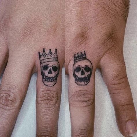 Skull Finger Tattoos, Skull Couple Tattoo, Infinity Tattoos For Couples, Chess Piece Tattoo, Infinity Couple Tattoos, Tattoos For Couples, Trending Tattoos, Finger Tats, Queen Tattoo