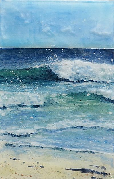 August Day, Porthmeor | Jane Reeves Waves Crashing, 수채화 그림, Ocean Scenes, Sea Art, Ocean Painting, Beach Painting, Watercolor Ideas, Water Painting, Watercolor Inspiration