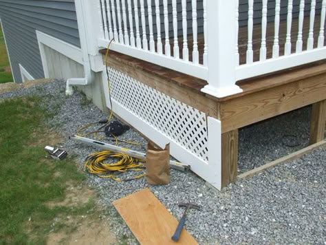 Deck Skirting Ideas, Porch Lattice, Skirting Ideas, Farmers Porch, Deck Skirting, Building A Porch, Older Style, Cool Deck, Deck Plans