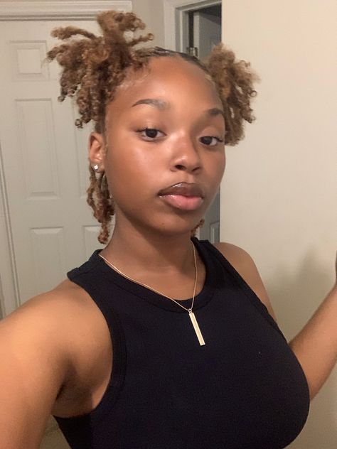 Locs For Short Hair Black Women, Short Ginger Locs Black Women, Locs Short Hair, Locs On Short Hair, Short Locs Curled, Shorts Locs Black Women, Girl Starter Locs Black Women, Hairstyles For Short Locs For Women, Short Locs Black Women