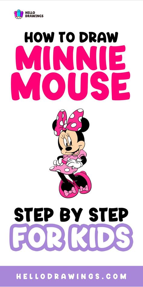 How to Draw Minnie Mouse | Simple Guide for Kids Drawing Minnie Mouse, Cartoon Mice Drawing, Disney Cartoon Drawings, Mouse Drawing Easy, Draw Minnie Mouse, Disney Drawing Tutorial, Minnie Mouse Drawing, Drawings Tutorials, Cartoon Drawings Disney