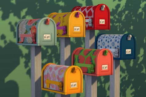 Painted Mailboxes | leaf-motif on Patreon Sims 4 Cc Family Furniture, Sims 4 Cc Maxis Match 70s Furniture, Sims 4 Bgc Furniture, Sims 4 Aesthetic Cc Furniture Maxis Match, Sims 4 Recolors Base Game, Retro Sims 4 Cc, Sims 4 Cc Clutter Maxis Match, Sims 4 Clutter Maxis Match, Sims 4 Mm Cc Furniture