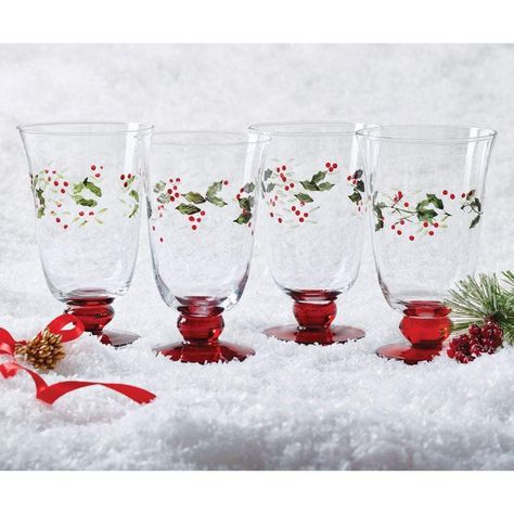 This Pfaltzgraff Winterberry Set of 4 Water Goblets feature an etched and hand-painted design, and will add holiday cheer and elegance to your table setting. • Crafted of Glass • Hand wash with warm water and a mild detergent • Holds 14 ounces Christmas China, Christmas Towels, Christmas Dishes, Christmas Dining, Christmas Tablescapes, Water Goblets, Holly Berries, Christmas Table Settings, Drinking Glasses