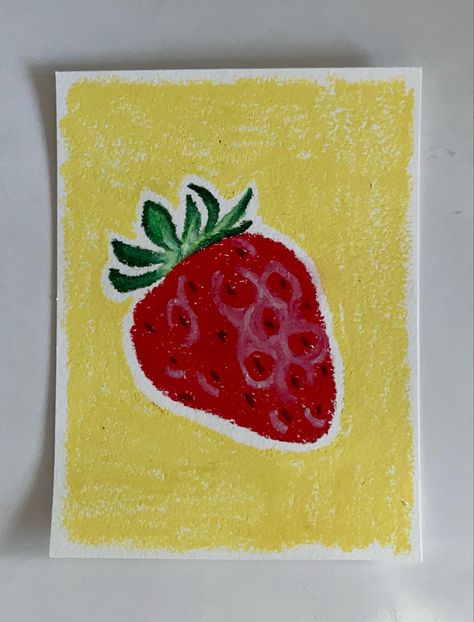 Easy Grade 2 Art Ideas, Strawberry Pastel Drawing, Simple Colored Drawings, Easy Coloring Ideas With Markers, Easy Drawings With Crayons, Crayola Crayons Art, Oil Pastel Strawberry, Pastel Crayon Art Easy, Oil Pastel Art Ideas Easy