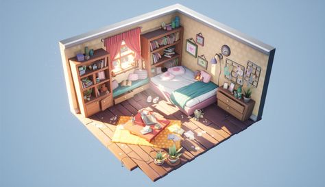 Dreamy Room: Stylized Diorama Breakdown Bedroom Diorama, Room Diorama, Andys Room, Isometric Room, 3d Reference, Teenage Girl Room, Environment Props, Girl Room Art, Visual Style