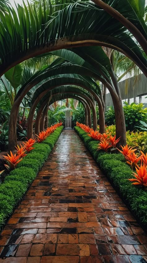 Transform Your Space: 15 Tropical Landscaping Ideas You Need to Try Today 36 Desert Oasis Architecture, Lush Desert Landscaping, Tropical Landscaping Ideas, Maybach Car, Jungle Oasis, Bohemian Style Living Room, Balinese Garden, Restaurant Exterior, Jungle Gardens