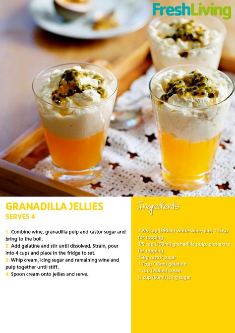 Granadilla Jellies Party Food Dessert, Recipe Dessert, African Recipes, Unique Desserts, South African Recipes, African Food, Decadent Desserts, Recipe Cards, South African