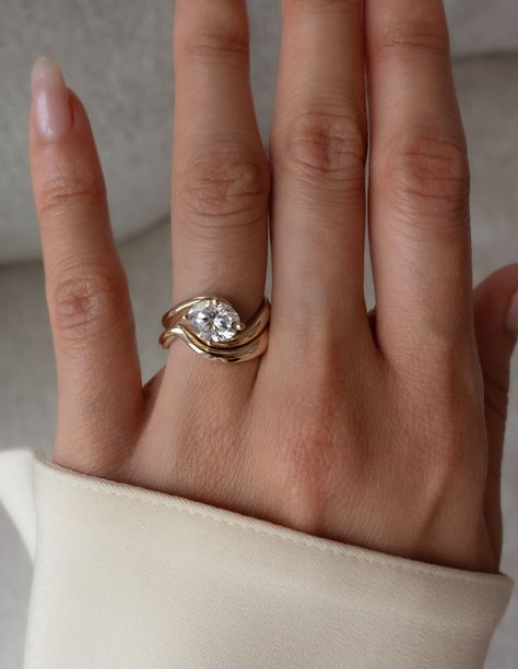 SET — OVAL Rapture Ring & Band – Cadette Jewelry Engraved Rings Wedding, Rapture Engagement Ring, Engagement Ring Wedding Band Set, Oval Engagement Ring With Diamond Band, Wedding Ring And Engagement Ring Set, Simple Modern Engagement Rings, Ring Stacking Ideas Wedding Bands, Wedding Ring Stack Ideas, Lesbian Engagement Ring