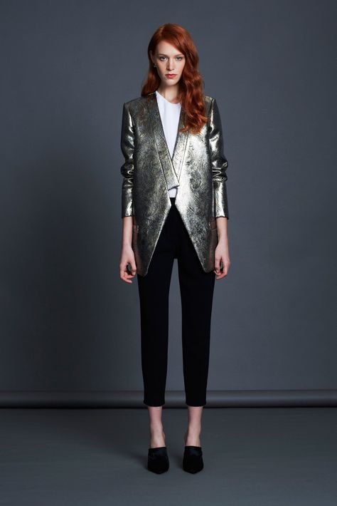 Girl Tux, Silver Blazer, Black Wear, Silver Jacket, Women's Suits, Blazer Outfit, Jenni Kayne, Power Suit, Looks Street Style