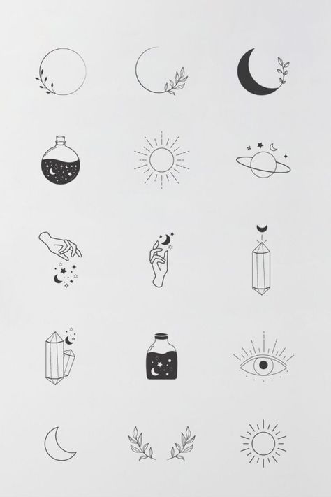 Tattoo Ideas Female Discover 15 Mystical & Minimalist | Logo Elements | Branding Design |Boho Moon Sun Celestial | Cute tiny tattoos, Mini tattoos, Small tattoos Simple Mystical Tattoos, Tato Kecil Simple Aesthetic, Tato Simple Aesthetic, Tatuajes Grunge Aesthetic, Aesthetic Minimalist Tattoo Ideas, Mystic Tatoos, Aesthetic Minimalist Drawing, Tiny Tattoos Unique, Celestial Doodles