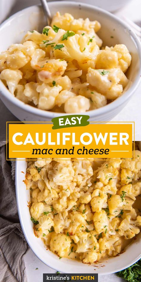 This Cauliflower "Mac" and Cheese is so creamy, cheesy and flavorful that you won't miss the pasta one bit. Nutritious cauliflower plays a starring role in this delicious low carb mac and cheese recipe. The best comfort food! Low Carb Mac And Cheese, Cauliflower Mac And Cheese Recipe, Healthy Mac N Cheese, Easy Mac N Cheese, Slow Cooker Meatloaf, Keto Sides, Cauliflower Mac And Cheese, Easy Cauliflower, Creamy Cauliflower