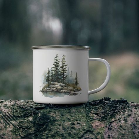 Camping Mug, Adventure Mug, Tin Mug, Coffee Mug, Camper Mug, Outdoor Gift, Camping Gifts, Hiking Gifts, Enamel Mug, Campfire Mug - Etsy Canada Mountain Camping, Indian Paintbrush, Morning Cereal, Outdoors Activities, Camping Mug, Enamel Mug, Tree Forest, Camping Gifts, Photo Logo