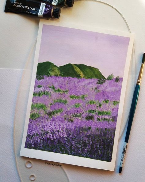 Painting Collection, Gouache Paint, Lavender Field, Painting Inspo, Lavender Fields, Gouache Painting, Lilac, Original Paintings, Lavender