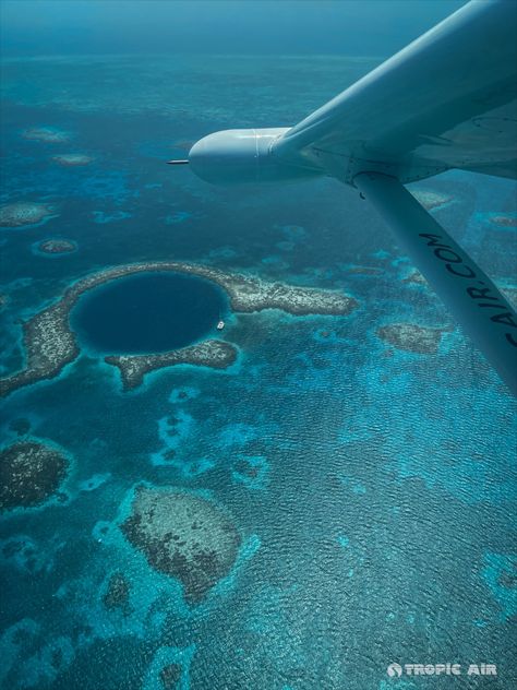 Did you know #TropicAir has tours over the Blue Hole? Book today at tropicair.com 🎫 #TheGreatBlueHole #iFlyTropicAir #TravelBelize #Belize Great Blue Hole Belize, The Great Blue Hole, Blue Hole Belize, Holes Book, Great Blue Hole, Belize Barrier Reef, Central America Destinations, Wonder Of The World, Belize City