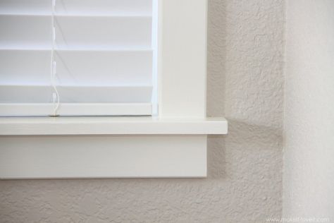 Home Improvement: Trimming a Window (replacing the sill & apron, adding side/top molding) | Make It and Love It Simple Window Trim, Modern Window Trim, Exterior Window Trim, Interior Window Sill, Baseboard Styles, Interior Window Trim, Easy Home Improvement Projects, Exterior Window, Easy Home Improvement