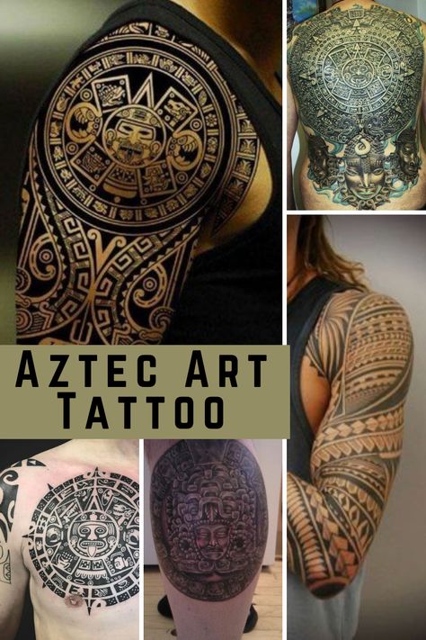 Aztec Art Tattoo Ideas & Meaning - TattooGlee Mayan Pattern Tattoo, Mayan Tattoo Ideas, Aztec Designs Tattoo, Aztec Wolf Tattoo, Aztec Tattoo For Men, Aztec Tattoo Designs Mayan Symbols, Aztec Arm Tattoo, Aztec Symbols Tattoo, Mayan Tattoos Sleeve