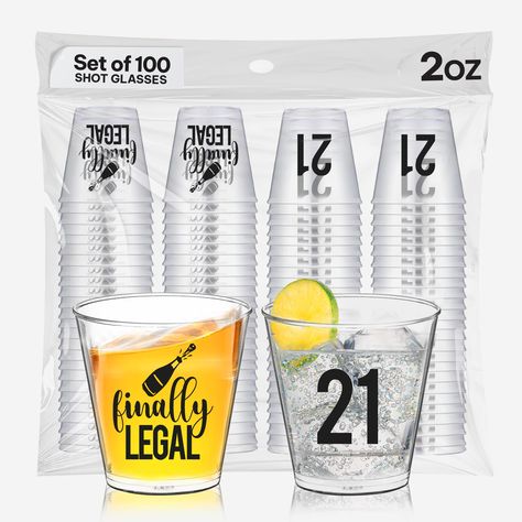 PRICES MAY VARY. Fun Finally Legal 21st Birthday Decorations - Win over everybody’s attention and say 'Finally 21' with our 21st shot glass perfect happy 21st birthday decorations for him or her. Our 21st birthday favors shot glasses have a sleek design that makes them excellent glassware and Finally 21 party decor. They come in a set of 100, and each 21st birthday cups holds 2 oz. With High-Quality Prints - Hosting a party or looking for 21st birthday party favors for guests? These disposable F 21st Birthday Decor Ideas For Guys, 21st Birthday For Guys Gift, 21 Birthday Favors, 21 St Birthday Party Themes, 21st Birthday Can Coozie, Fancy 21st Birthday Party, 21 Birthday Theme Ideas For Guys, 21st Birthday Gifts For Guys Turning 21, 21 St Birthday Party Ideas For Guys