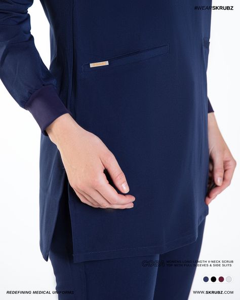 Skrubs presents COSA: the Women's Long-Length V-Neck Scrub Top with full Sleeves and strategically placed pockets and feature 4-way stretch, anti-microbial, anti-wrinkle, breathable fabric, ensuring quality, comfort and style for health care professionals. NOW AVAILABE TO SHOP https://skrubz.com/shop/cosa-womens-long-sleeves-v-neck-top #Skrubz #medicalUniform #aesthetic #surgeon #therapists #doctor #nurse #dentist #vets #Scrubs #dentalshow #futureofdentistry #vetnurses #nursingstudent #doct... Aesthetic Surgeon, Health Care Professionals, Medical Uniforms, Medical Scrubs, Full Sleeves, Scrub Tops, Nursing Students, Healthcare Professionals, Anti Wrinkle