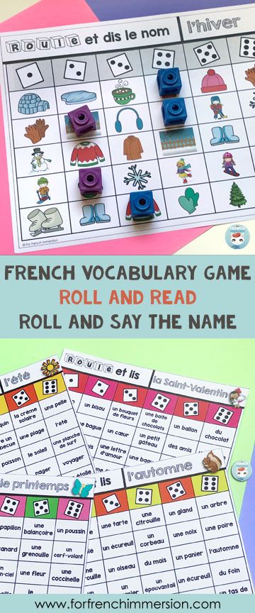 French Vocabulary Game: Seasonal - For French Immersion French Games For Kids, Intermediate French, Roll And Read, Literacy Centres, French Reading, High School French, French Speaking, French Flashcards, French Roll