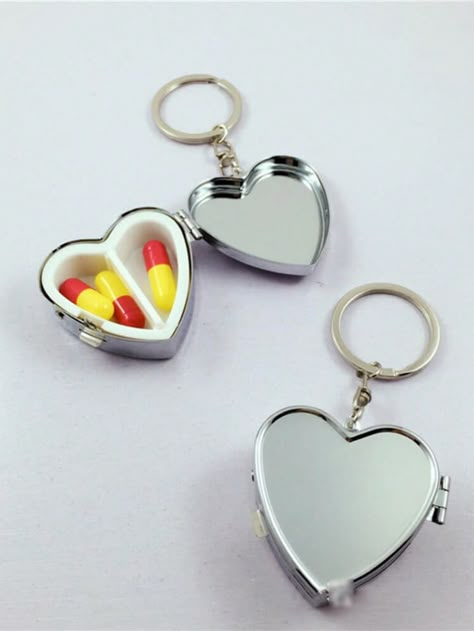 Pill Case Pill Box Keychain 2 Compartment Heart Shaped Mini Drug Storage Boxes Portable Pill Case Medicine Tablet Holder for Fish Oil Supplements Pill Container Travel Gift | SHEIN USA Pill Organiser, Medicine Tablet, Fish Oil Supplements, Emo Accessories, Shein Finds, Pill Holder, Pill Container, Pill Organizer, Silver Items