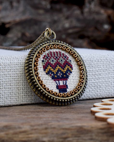 Hot air balloon necklace, Embroidered balloon, Cross stitch pendant, Air balloon jewelry, Textile hot air balloon pendant, Airship necklace Balloon Cross Stitch, Balloon Jewelry, Balloon Cross, Cross Stitch Pendant, Hot Air Balloon Necklace, Stitch Necklace, Balloon Necklace, Cross Stitch Necklace, Stitch Jewelry