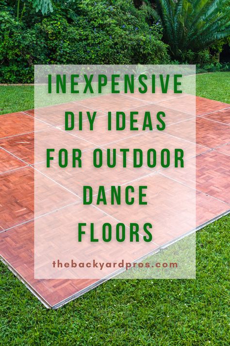 Get your groove on without breaking the bank with these DIY outdoor dance floor ideas! From simple solutions like interlocking foam tiles to stylish options like painted plywood with stenciled patterns, there's something here to suit every style and budget. Transform your outdoor space into a dance paradise without spending a fortune! Diy Outside Dance Floor, Outdoor Event Flooring, Building A Dance Floor Wedding, Outdoor Wedding Flooring Ideas, Diy Outside Dance Floor Wedding, Diy Black And White Dance Floor, Rugs As Dance Floor Wedding, Diy Backyard Dance Floor, Backyard Dance Floor Ideas