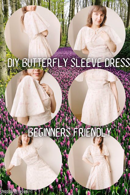 Butterfly Sewing Projects, Butterfly Sleeves Pattern, Butterfly Sleeve Pattern, Dress With Butterfly Sleeves, Sparrow Refashion, Dress Making Tutorial, Bustier Pattern, Dress Sewing Patterns Free, Diy Sewing Tutorials