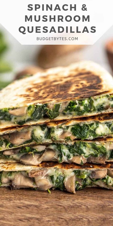 Spinach Quesadilla, Mushroom Quesadillas, Vegetarian Quesadilla, Spinach And Mushroom, Sautéed Mushrooms, Soy Free Recipes, Quesadilla Recipes, Creamy Spinach, Spinach Stuffed Mushrooms