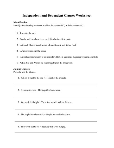 Phrases And Clauses Worksheet, Types Of Clauses Worksheet, Independent Clauses Examples, Clauses Worksheet, Writing Simple Sentences, Dependant And Independent Clauses, Book Types, Dependent And Independent Clauses, Personal Binder