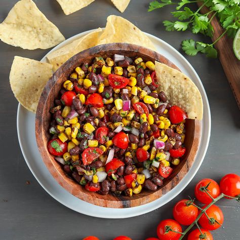 Corn, Black Bean and Cherry Tomato Salsa Cherry Tomato Salsa Recipe, Fire Roasted Corn, Corn And Black Beans, Corn Black Bean, Peanut Sauce Noodles, Tomato Salsa Recipe, Vegetable Dips, Ready Set Eat, Fresh Cherry