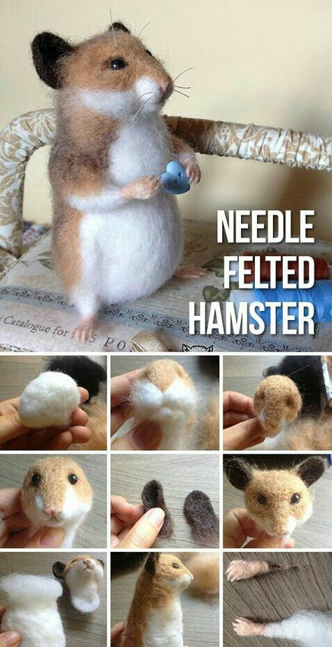 DIY Needle Felted Hamster Simple Needle Felting Projects, Needle Felted Animals Tutorial, Felt Hamster, Felted Hamster, Felting Tutorial, Hantverk Diy, Needle Felting Tutorial, Felt Toys Patterns, Cute Hamster