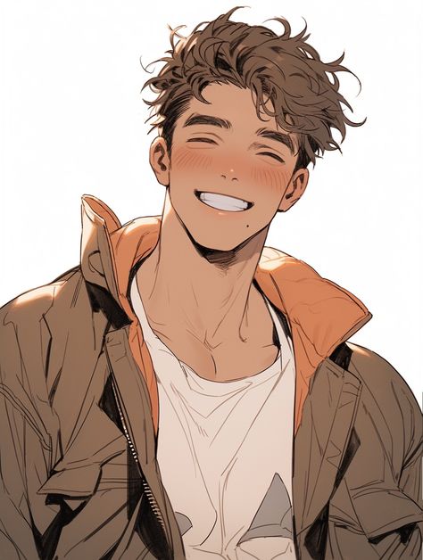 Anime Guy Smiling Reference, Men Smiling Drawing, Guy Smiling Drawing, Male Smile Reference, Smile Expression Drawing, Smiling Expression Drawing, Male Smile Drawing, Male Oc With Glasses, Dad Bod Drawing Reference