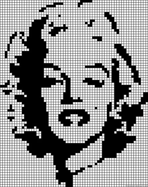 Marilyn Monroe cross stitch pattern, 62x76,All needed beads: 4712 beads Famous Painting Cross Stitch, Crochet Pattern Graph Charts, Pixel Art Famous Painting, Pixel Art Face, Pixel Art Black And White, Graph Crochet, Easy Pixel Art, Pixel Drawing, Pixel Crochet