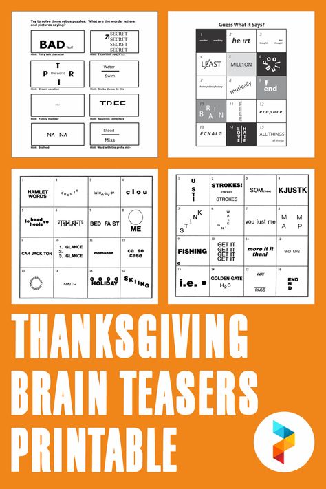 With this brain teasers game, it can be played with a flexible duration of time, a flexible number of players, and can also be done while relaxing. Come and Enjoy the experience. Printable Brain Teasers With Answers, Thanksgiving Word Puzzles, Thanksgiving Brain Teasers, Thanksgiving Logic Puzzles, Brain Teasers Printable, Brain Games For Seniors, Thanksgiving Riddles, Thanksgiving Puzzles, Word Puzzles Brain Teasers