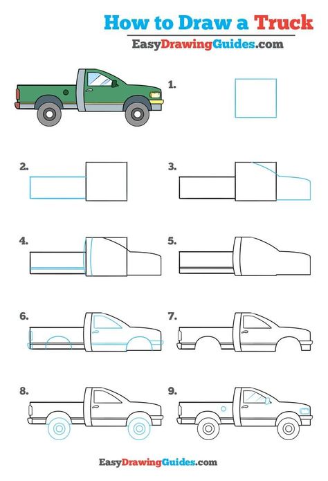 Learn How to Draw a Truck: Easy Step-by-Step Drawing Tutorial for Kids and Beginners. #truck #drawingtutorial #easydrawing See the full tutorial at https://easydrawingguides.com/how-to-draw-a-truck-really-easy-drawing-tutorial/. 3d Drawing Tutorial, 3d Drawing Techniques, Car Drawing Easy, Truck Drawing, Easy Drawing Guides, Drawing Guides, Easy Drawing Tutorial, Drawing Tutorials For Kids, Classic Truck