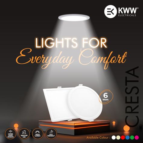 Illuminate your homes with the all-new KWW Cresta LED light which comes with a sleek body. #cresta #LEDlight #LED #LEDLighting #Ecofriendly #kwwelectricals #KWW kwwelectricals.com Lighting Social Media Post, Color Names Chart, Products Ads, Facebook Ideas, Mirror Decor Living Room, Copywriting Inspiration, Philips Lighting, Hope Design, Graphic Design Tutorials Learning